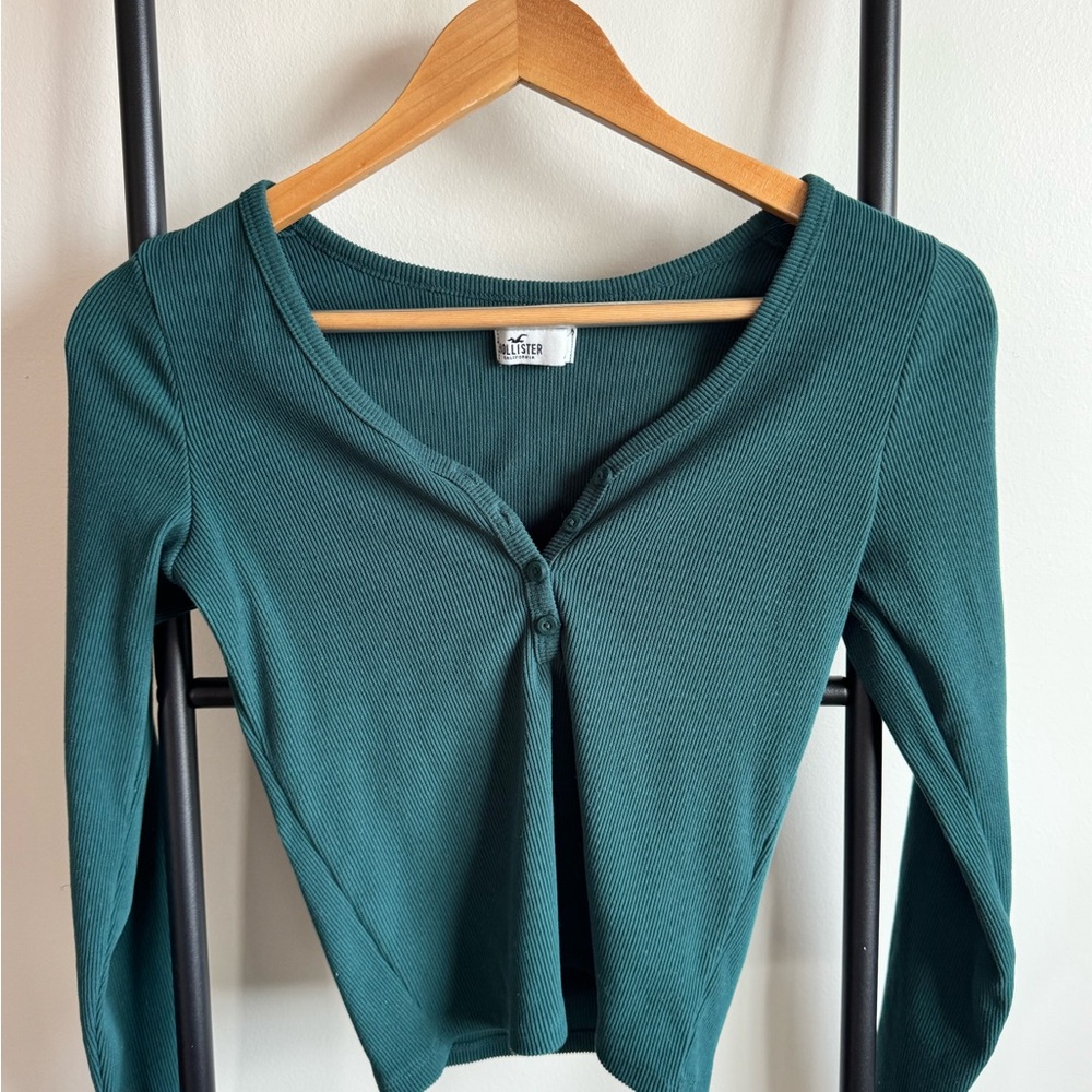 Hollister Teal Long Sleeve Ribbed Top